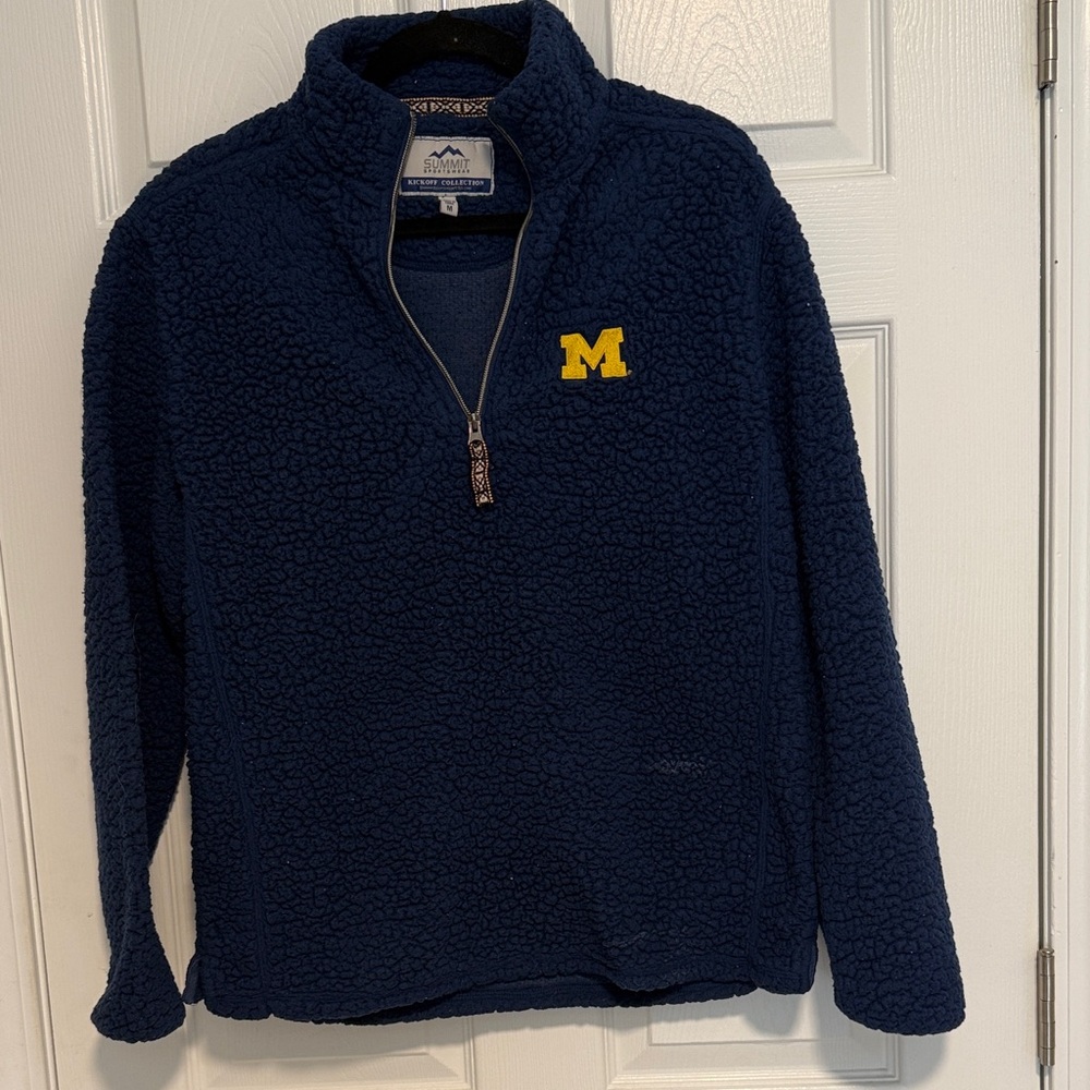 Michigan Navy Sherpa 1/4 Zip Pullover with Yellow 'M' Patch